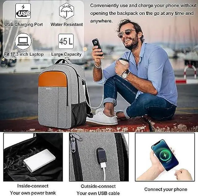 Alt view image 2 of 6 - Travel Laptop Backpack,Business Work Bag Water Resistant 17.3 inch Laptop Backpack Bag for Men Women with USB Charging Port,Anti Theft Slim Durable Computer Bag for Laptop College Bookbags Gifts,Grey