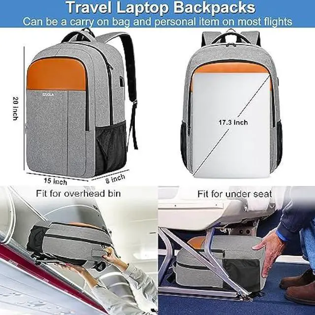 Alt view image 4 of 6 - Travel Laptop Backpack,Business Work Bag Water Resistant 17.3 inch Laptop Backpack Bag for Men Women with USB Charging Port,Anti Theft Slim Durable Computer Bag for Laptop College Bookbags Gifts,Grey