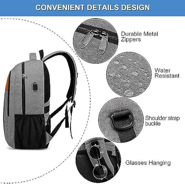 Alt view image 5 of 6 - Travel Laptop Backpack,Business Work Bag Water Resistant 17.3 inch Laptop Backpack Bag for Men Women with USB Charging Port,Anti Theft Slim Durable Computer Bag for Laptop College Bookbags Gifts,Grey