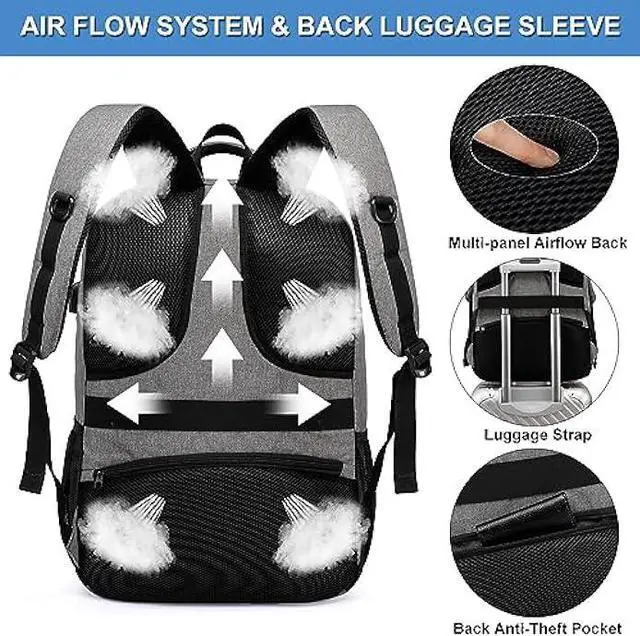 Alt view image 6 of 6 - Travel Laptop Backpack,Business Work Bag Water Resistant 17.3 inch Laptop Backpack Bag for Men Women with USB Charging Port,Anti Theft Slim Durable Computer Bag for Laptop College Bookbags Gifts,Grey