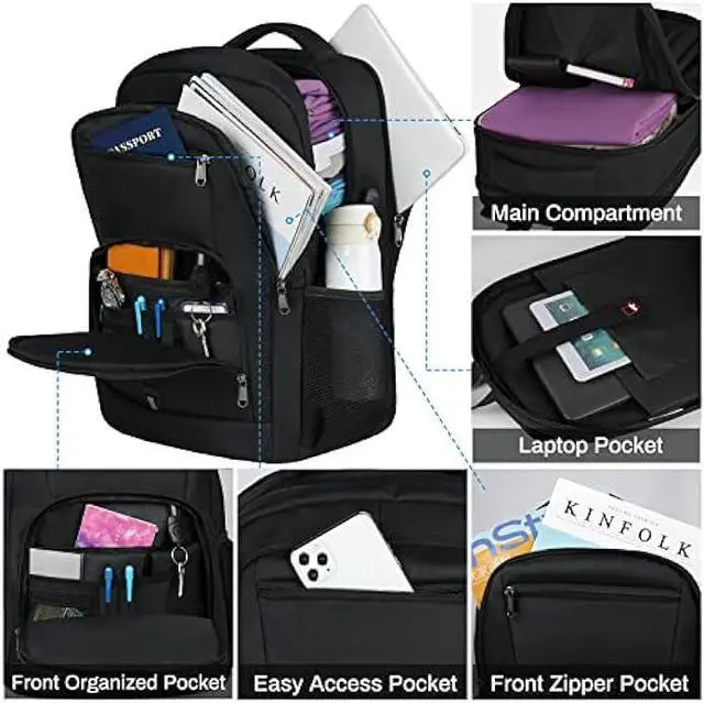 Alt view image 2 of 6 - RAINSMORE Laptop Backpack 17 Inch Large Travel Backpack for Men Women Waterproof Computer Backpack Work Business College Backpack Bookbag TSA Friendly Carry on Backpack with USB Port, Black