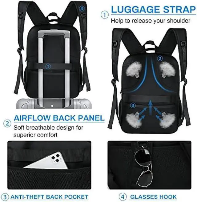 Alt view image 4 of 6 - RAINSMORE Laptop Backpack 17 Inch Large Travel Backpack for Men Women Waterproof Computer Backpack Work Business College Backpack Bookbag TSA Friendly Carry on Backpack with USB Port, Black