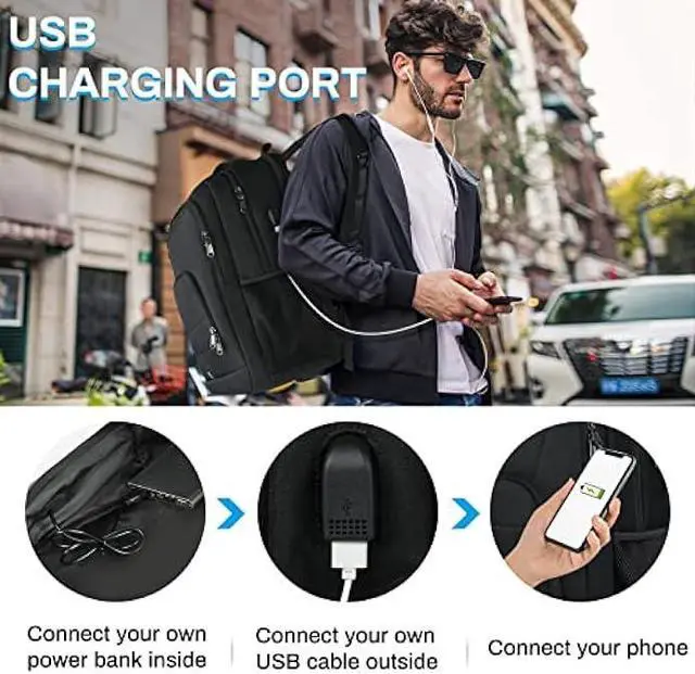 Alt view image 3 of 6 - RAINSMORE Laptop Backpack 17 Inch Large Travel Backpack for Men Women Waterproof Computer Backpack Work Business College Backpack Bookbag TSA Friendly Carry on Backpack with USB Port, Black
