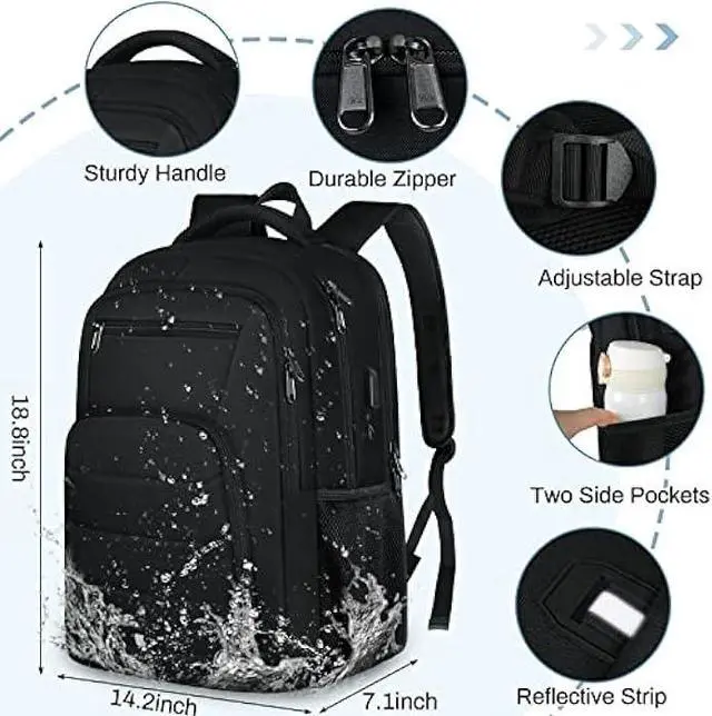 Alt view image 5 of 6 - RAINSMORE Laptop Backpack 17 Inch Large Travel Backpack for Men Women Waterproof Computer Backpack Work Business College Backpack Bookbag TSA Friendly Carry on Backpack with USB Port, Black
