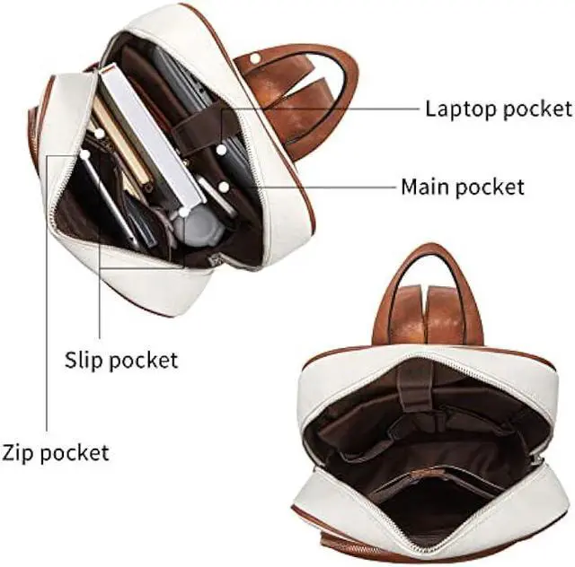 Alt view image 2 of 6 - Telena Leather Laptop Backpack for Women Business Casual College Laptop Bags Beige-Brown
