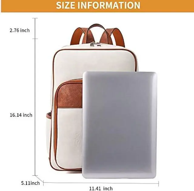 Alt view image 3 of 6 - Telena Leather Laptop Backpack for Women Business Casual College Laptop Bags Beige-Brown