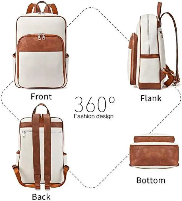 Alt view image 4 of 6 - Telena Leather Laptop Backpack for Women Business Casual College Laptop Bags Beige-Brown