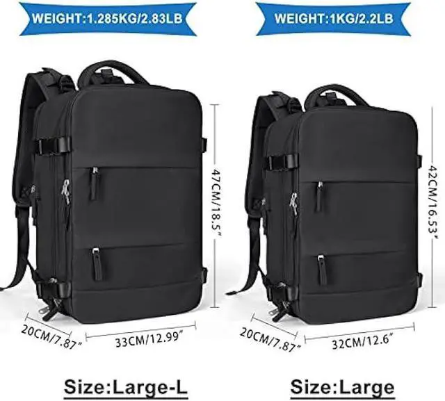 Alt view image 2 of 6 - coowoz Large Travel Backpack For Women Men,Carry On Backpack Flight Approved,Hiking Backpack Waterproof Outdoor Sports Rucksack Casual Daypack Fit 15.6 Inch Laptop Shoes Compartment (Black)