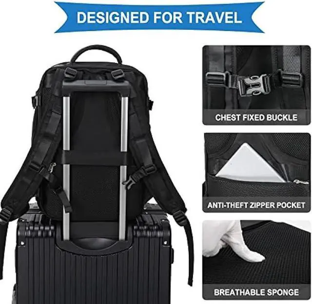 Alt view image 5 of 6 - coowoz Large Travel Backpack For Women Men,Carry On Backpack Flight Approved,Hiking Backpack Waterproof Outdoor Sports Rucksack Casual Daypack Fit 15.6 Inch Laptop Shoes Compartment (Black)
