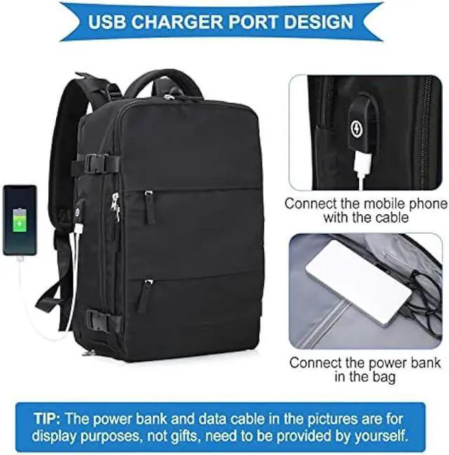 Alt view image 4 of 6 - coowoz Large Travel Backpack For Women Men,Carry On Backpack Flight Approved,Hiking Backpack Waterproof Outdoor Sports Rucksack Casual Daypack Fit 15.6 Inch Laptop Shoes Compartment (Black)