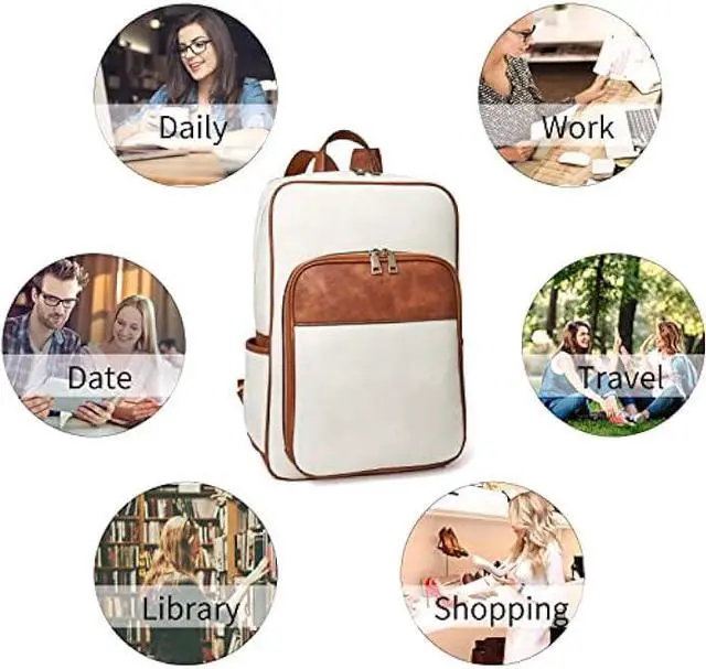 Alt view image 6 of 6 - Telena Leather Laptop Backpack for Women Business Casual College Laptop Bags Beige-Brown
