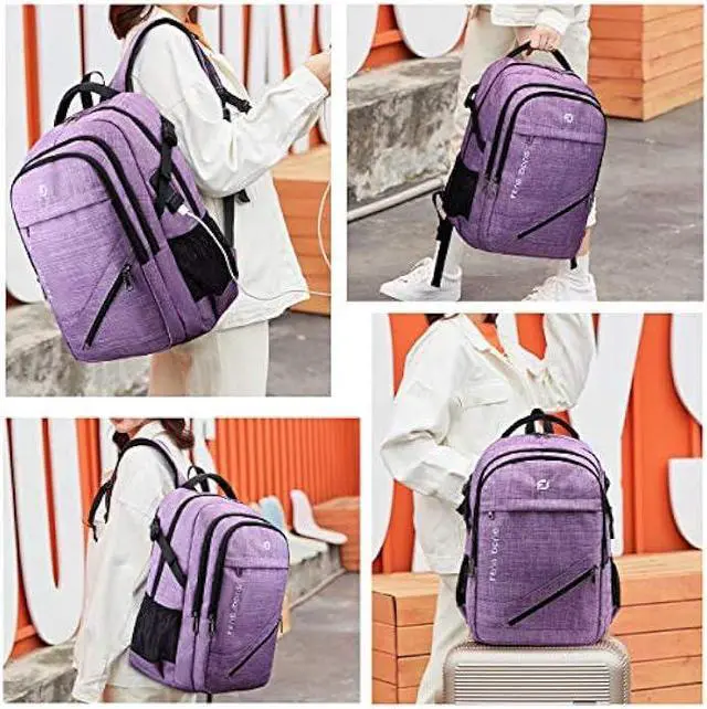 Alt view image 5 of 5 - FENGDONG Large Laptop Backpack 17.3 inch Durable Waterproof Travel College Backpack Bookbag for Men & Women Business Backpack with USB Charging Port and Headset Port Light Purple