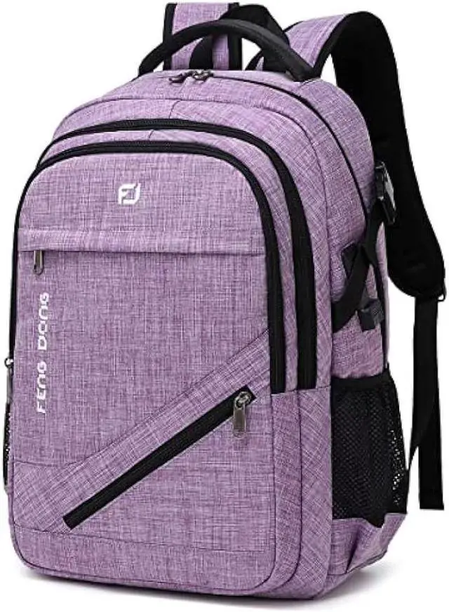 Main image of FENGDONG Large Laptop Backpack 17.3 inch Durable Waterproof Travel College Backpack Bookbag for Men & Women Business Backpack with USB Charging Port and Headset Port Light Purple