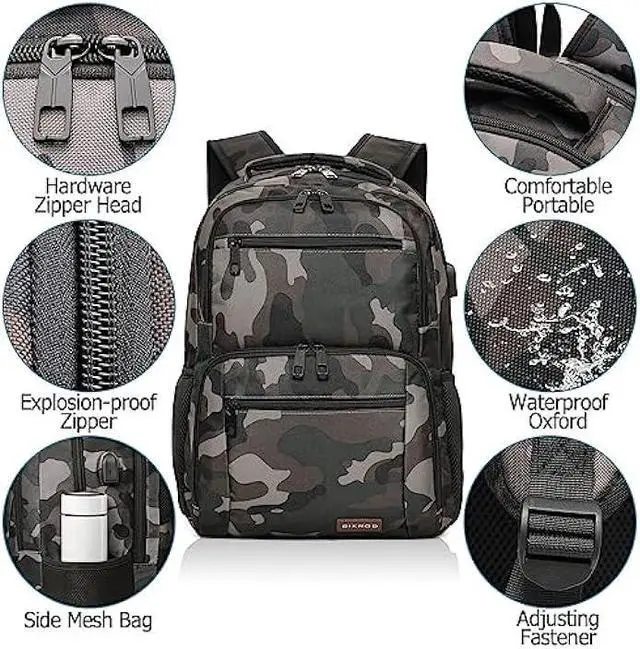 Alt view image 3 of 7 - BIKROD Travel Laptop Backpack, School Backpacks for Teen Boys Water Resistant Back Pack with USB Charging Port, Business Anti Theft Durable Computer Bag Gifts Fits 15.6 Inch Laptop-Camouflage