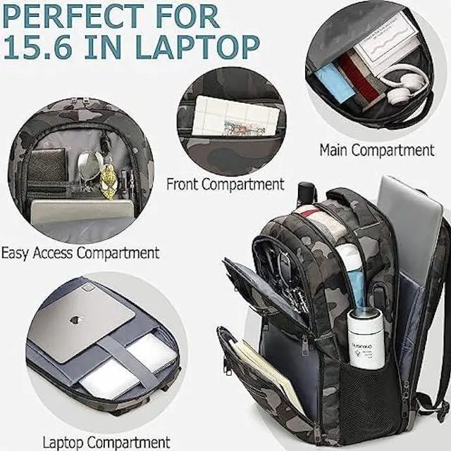Alt view image 2 of 7 - BIKROD Travel Laptop Backpack, School Backpacks for Teen Boys Water Resistant Back Pack with USB Charging Port, Business Anti Theft Durable Computer Bag Gifts Fits 15.6 Inch Laptop-Camouflage