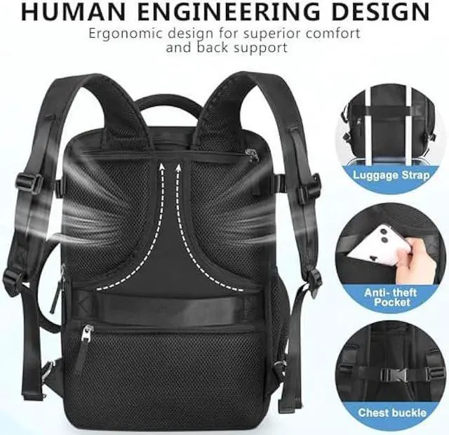 Alt view image 6 of 7 - Snoffic Reliable Travel Backpack for Men Women, Carry On Backpack Personal Item Size, Waterproof College Backpack, Business Work Hiking Casual Daypack Bag, Fits 17.3 Laptop, Black