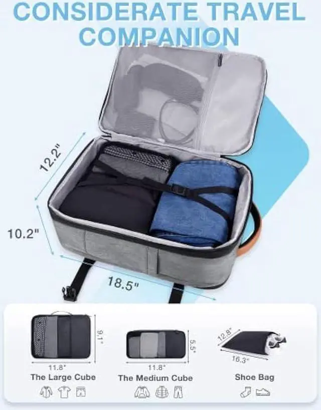 Alt view image 2 of 6 - BAGSMART Travel Laptop Backpack, 40L Expandable Airline Approved Carry On Backpack with Packing Cubes, Water Resistant Weekender Backpack Fits 17 Inch laptop, Luggage Daypack with Shoe Bag,Grey