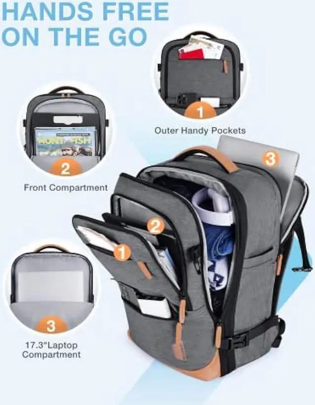 Alt view image 5 of 6 - BAGSMART Travel Laptop Backpack, 40L Expandable Airline Approved Carry On Backpack with Packing Cubes, Water Resistant Weekender Backpack Fits 17 Inch laptop, Luggage Daypack with Shoe Bag,Grey