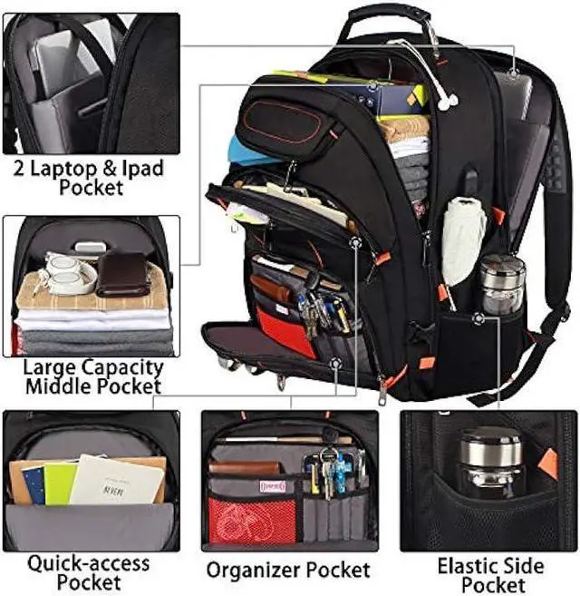 Alt view image 2 of 6 - Travel Laptop Backpack,Extra Large 18.4 inch Gaming Laptop Backpacks with USB Charging Port,Big Capacity TSA Friendly RFID Anti Theft Pocket Durable College unisex Heavy Duty Computerbag