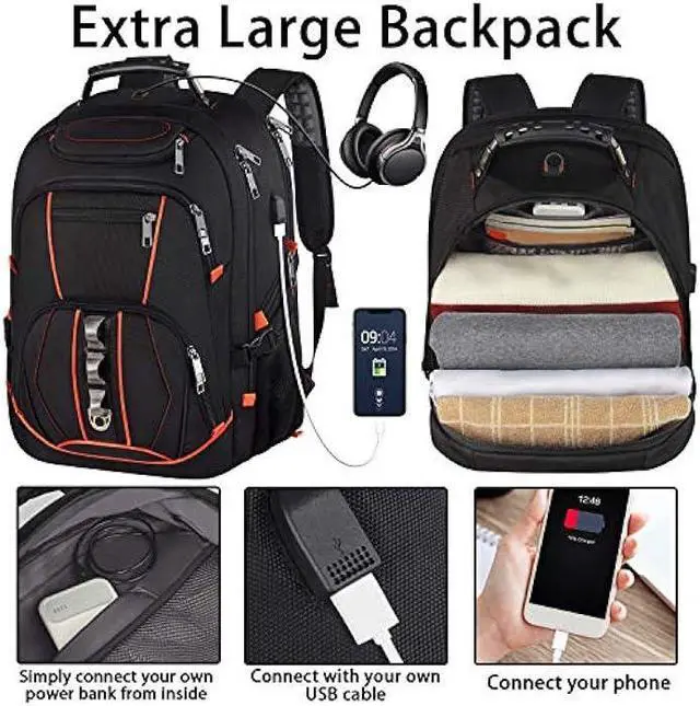 Alt view image 3 of 6 - Travel Laptop Backpack,Extra Large 18.4 inch Gaming Laptop Backpacks with USB Charging Port,Big Capacity TSA Friendly RFID Anti Theft Pocket Durable College unisex Heavy Duty Computerbag
