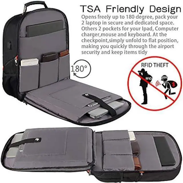 Alt view image 4 of 6 - Travel Laptop Backpack,Extra Large 18.4 inch Gaming Laptop Backpacks with USB Charging Port,Big Capacity TSA Friendly RFID Anti Theft Pocket Durable College unisex Heavy Duty Computerbag