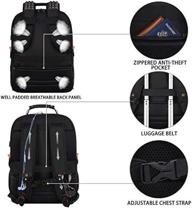 Alt view image 6 of 6 - Travel Laptop Backpack,Extra Large 18.4 inch Gaming Laptop Backpacks with USB Charging Port,Big Capacity TSA Friendly RFID Anti Theft Pocket Durable College unisex Heavy Duty Computerbag
