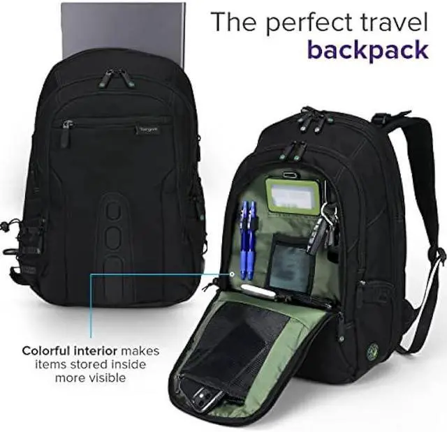 Alt view image 3 of 7 - Targus Spruce EcoSmart Travel Laptop Backpack for 17 inch Laptops, TSA-Friendly Carry On Backpack Laptop Bag for Work and Travel, Black (TBB019US)
