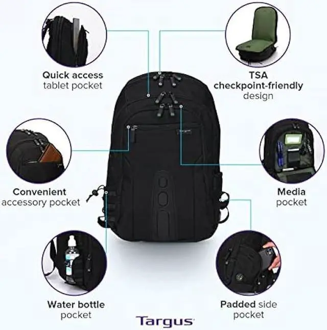 Alt view image 5 of 7 - Targus Spruce EcoSmart Travel Laptop Backpack for 17 inch Laptops, TSA-Friendly Carry On Backpack Laptop Bag for Work and Travel, Black (TBB019US)