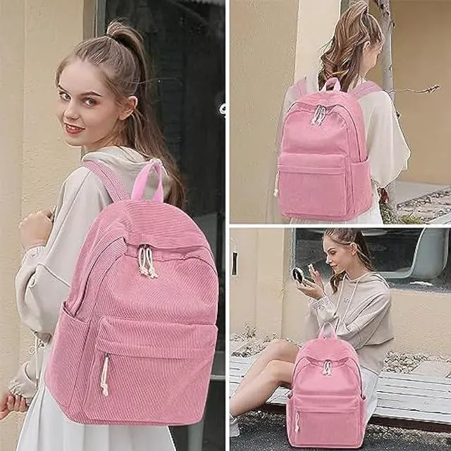 Alt view image 2 of 6 - School Backpack for Teens Large Corduroy Bookbag Lightweight 17 inch Laptop Bag for Girls Boys Casual High School College