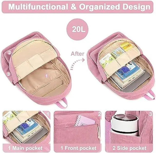 Alt view image 5 of 6 - School Backpack for Teens Large Corduroy Bookbag Lightweight 17 inch Laptop Bag for Girls Boys Casual High School College