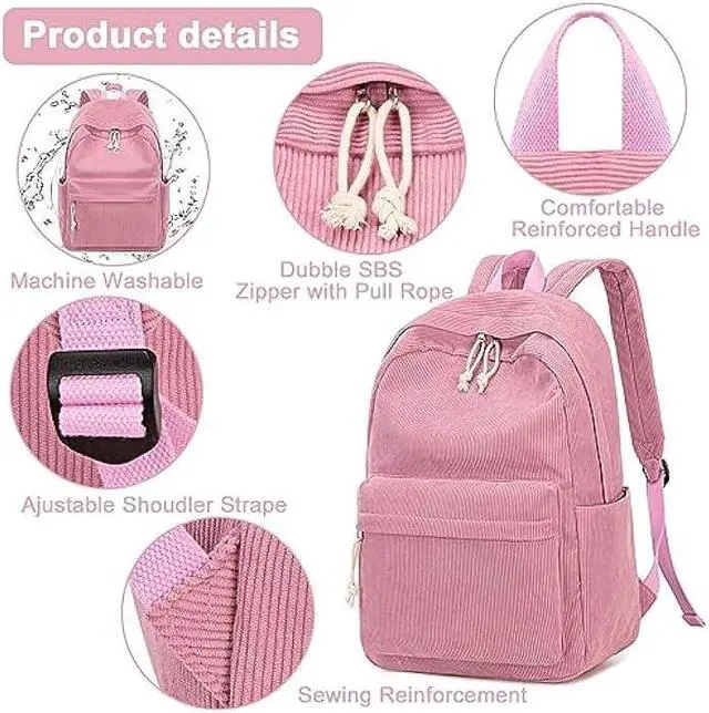 Alt view image 6 of 6 - School Backpack for Teens Large Corduroy Bookbag Lightweight 17 inch Laptop Bag for Girls Boys Casual High School College