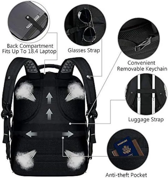 Alt view image 5 of 7 - VECKUSON 18.4 Laptop Backpack for Men, 55L Extra Large Gaming Laptops Backpack with USB Charger Port,TSA Friendly Flight Approved and RFID Anti-Theft Pocket, adult business xl backpack