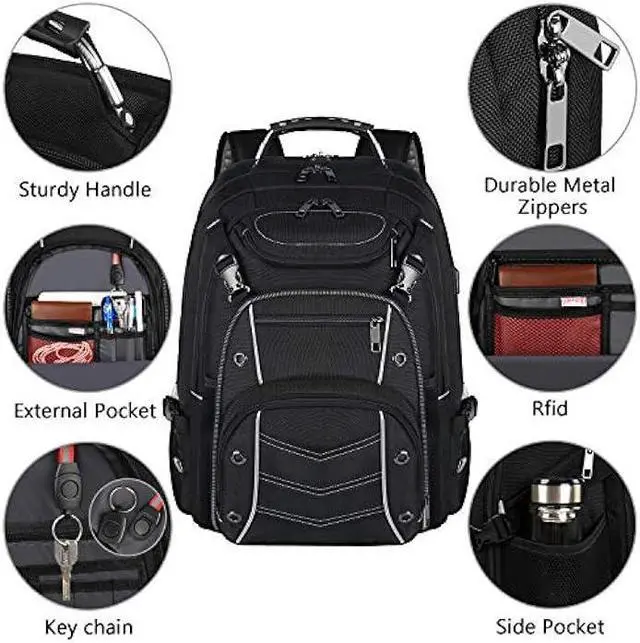 Alt view image 4 of 7 - VECKUSON 18.4 Laptop Backpack for Men, 55L Extra Large Gaming Laptops Backpack with USB Charger Port,TSA Friendly Flight Approved and RFID Anti-Theft Pocket, adult business xl backpack