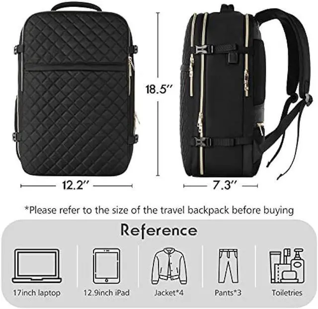 Alt view image 4 of 6 - MOMUVO Large Travel Backpack Women, Flight Approved Carry On Backpack, Water Resistant Anti-Theft Large Casual Daypack School Bag Fit 17 Inch Laptop with USB Charging Port, Black