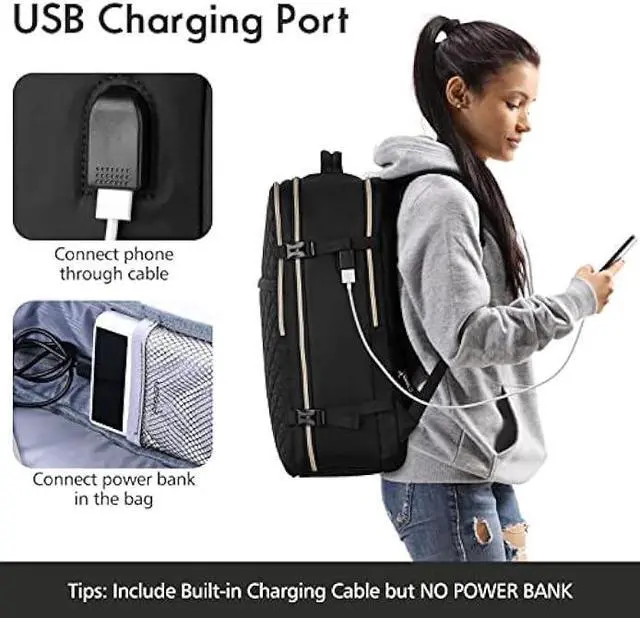 Alt view image 5 of 6 - MOMUVO Large Travel Backpack Women, Flight Approved Carry On Backpack, Water Resistant Anti-Theft Large Casual Daypack School Bag Fit 17 Inch Laptop with USB Charging Port, Black