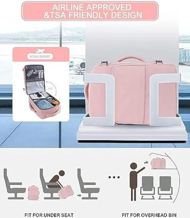 Alt view image 2 of 7 - Beraliy Travel Backpack for Women, Airline Approved Backpack, Personal Item Bag, Carry On Backpack,Weekender Bag, Lightweight Backpack Casual Hiking Daypack, Pink