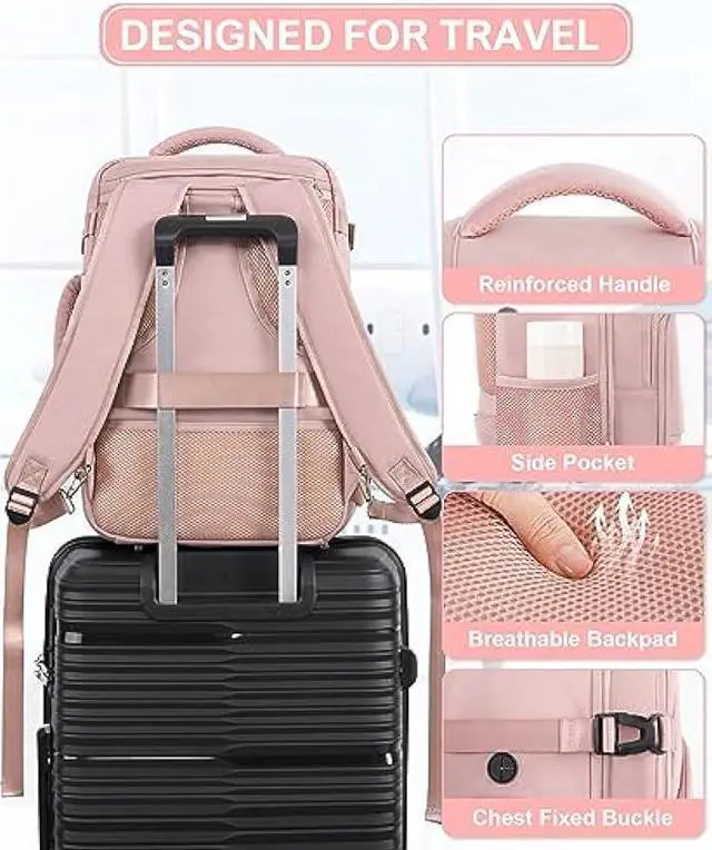 Alt view image 6 of 7 - Beraliy Travel Backpack for Women, Airline Approved Backpack, Personal Item Bag, Carry On Backpack,Weekender Bag, Lightweight Backpack Casual Hiking Daypack, Pink