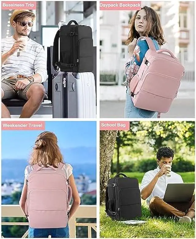 Alt view image 7 of 7 - Beraliy Travel Backpack for Women, Airline Approved Backpack, Personal Item Bag, Carry On Backpack,Weekender Bag, Lightweight Backpack Casual Hiking Daypack, Pink