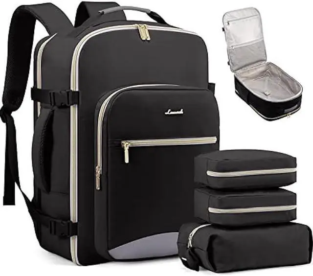 Main image of LOVEVOOK Travel Backpack for Women Men as Personal Item Flight Approved, 40L Luggage Carry On Backpack, 17.3inch Large Daypack Laptop Backpack Waterproof Outdoor Sports with 3 Packing Cubes, Black