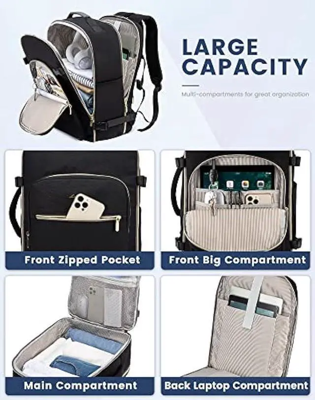 Alt view image 4 of 6 - LOVEVOOK Travel Backpack for Women Men as Personal Item Flight Approved, 40L Luggage Carry On Backpack, 17.3inch Large Daypack Laptop Backpack Waterproof Outdoor Sports with 3 Packing Cubes, Black