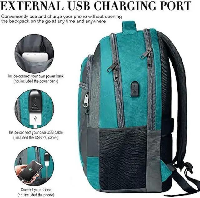 Alt view image 4 of 7 - BIKROD Teal Backpack for Woman and Men, Travel Laptop School Backpack for Teens with USB Charging, Waterproof College Back Pack for 17.3 IN Laptop Backpack, Adult Business Computer Travel Backpack,