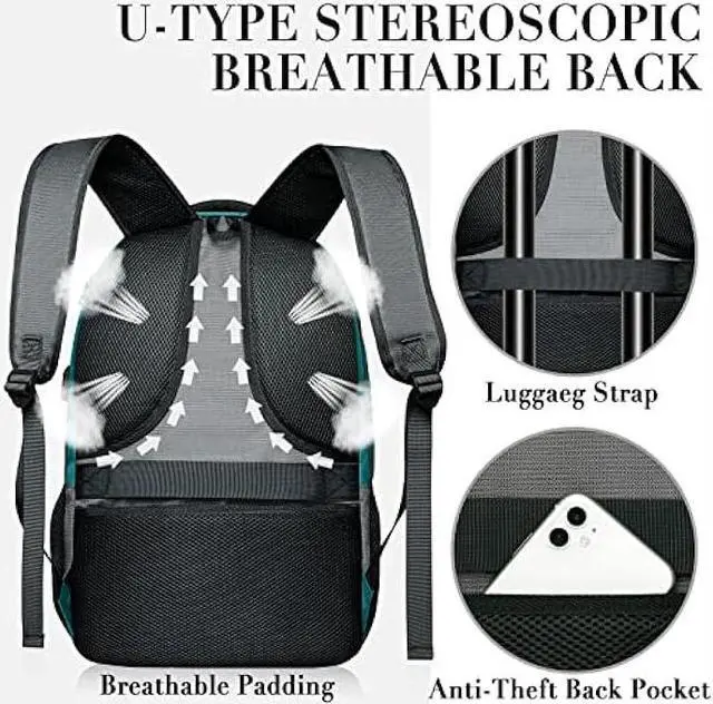 Alt view image 5 of 7 - BIKROD Teal Backpack for Woman and Men, Travel Laptop School Backpack for Teens with USB Charging, Waterproof College Back Pack for 17.3 IN Laptop Backpack, Adult Business Computer Travel Backpack,