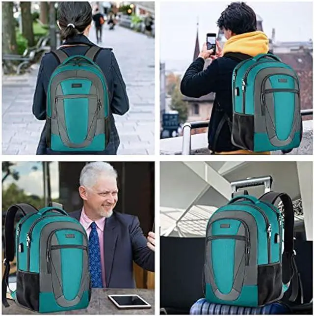 Alt view image 6 of 7 - BIKROD Teal Backpack for Woman and Men, Travel Laptop School Backpack for Teens with USB Charging, Waterproof College Back Pack for 17.3 IN Laptop Backpack, Adult Business Computer Travel Backpack,