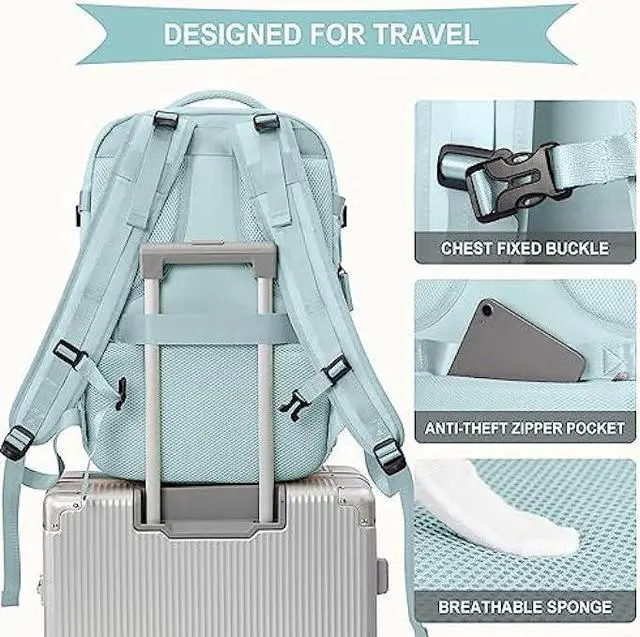 Alt view image 5 of 7 - Large Travel Backpack For Women Men, Carry On Backpack,Hiking Backpack Waterproof Outdoor Sports Rucksack Casual Daypack Fit 15.6 Inch Laptop with USB Charging Port Shoes Compartment(Blue Expansion)