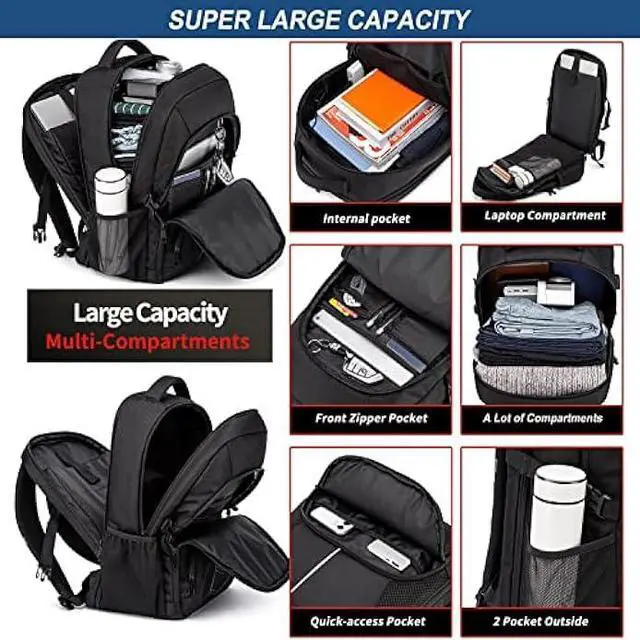 Alt view image 3 of 6 - PUSLOM Extra Large Backpack for Men 55L,18.4Inch Travel Laptop Backpack with USB Charging Port Business Flight Approved Carry On Backpack,TSA Big Capacity Heavy Duty Computer Bag,Black
