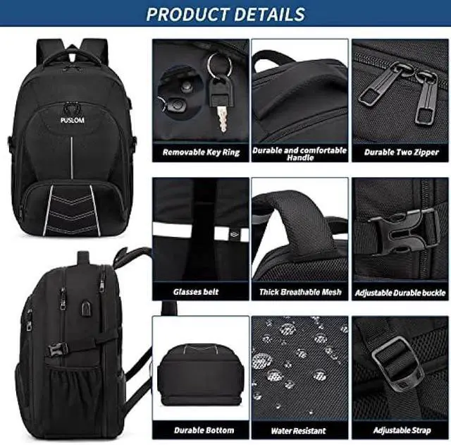 Alt view image 4 of 6 - PUSLOM Extra Large Backpack for Men 55L,18.4Inch Travel Laptop Backpack with USB Charging Port Business Flight Approved Carry On Backpack,TSA Big Capacity Heavy Duty Computer Bag,Black