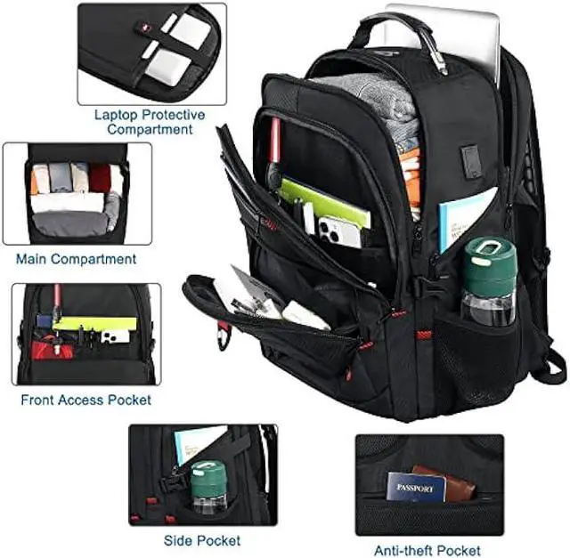 Alt view image 3 of 6 - Z-MGKISS Extra Large Travel Backpack, Laptop Backpack, TSA Backpack 17.3 Inch, 50L Durable Anti Theft 17 Inch Big Business Backpack, Gifts for Men & Women, Water Resistant Bag with USB Port, Black