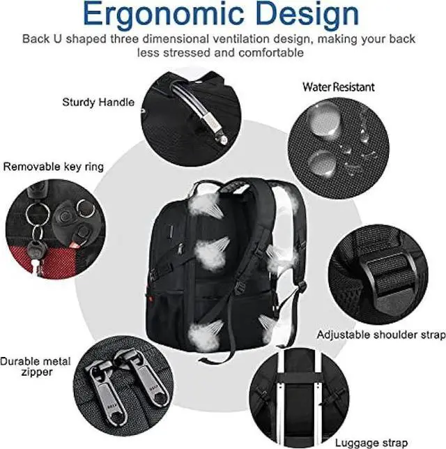 Alt view image 6 of 6 - Z-MGKISS Extra Large Travel Backpack, Laptop Backpack, TSA Backpack 17.3 Inch, 50L Durable Anti Theft 17 Inch Big Business Backpack, Gifts for Men & Women, Water Resistant Bag with USB Port, Black