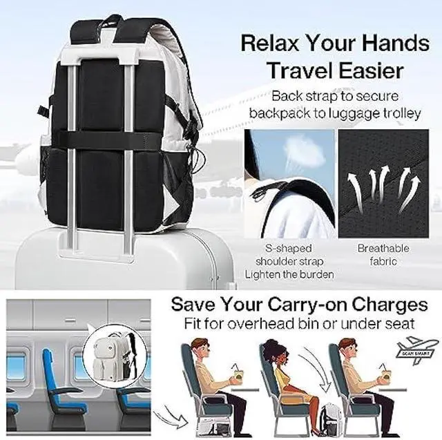 Alt view image 3 of 6 - Mixi Large Capacity Travel Laptop Backpack, Lightweight Durable College Bookbag Men Woman 15.6 Computer Bag, Water Resistant Outdoor Hiking Backpacks With Multifunction Pockets, 17 Inch Expandable