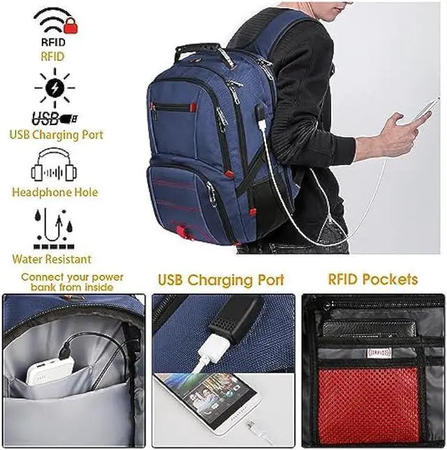 Alt view image 4 of 7 - LTINVECK Extra Large 50L Travel Laptop Backpack, Computer bag Backbag with USB Charging Port, TSA Friendly Durable Big RFID Heavy Duty Business Tech Backpack Fits 17 Inch Laptops for Men Women, Blue